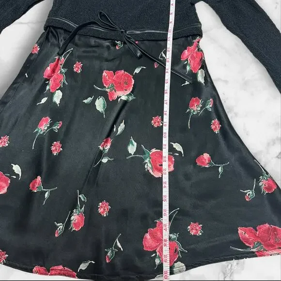 Cop Copine Paris Floral Satin Black Long Sleeve Mini Dress  size S - Picture 3 of 7